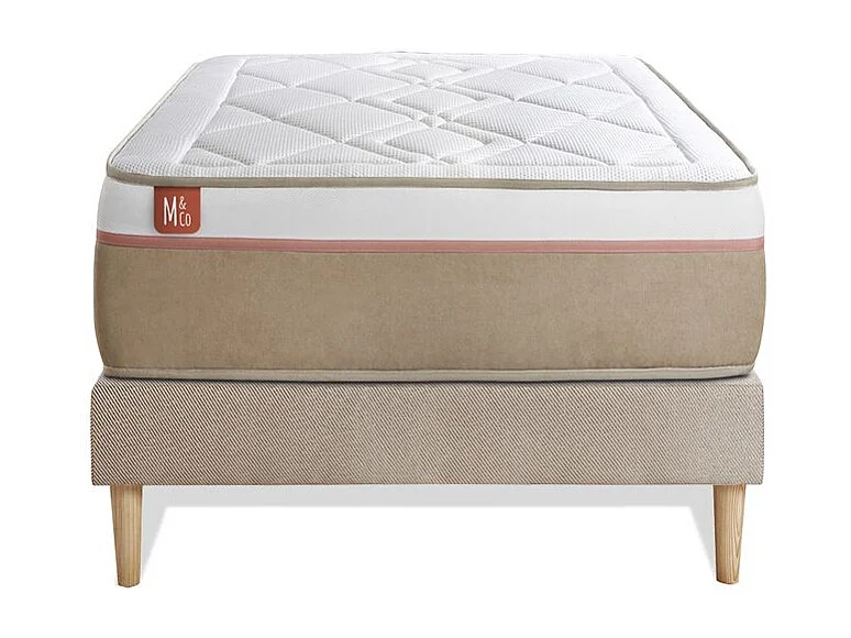 Ensemble LE SOYEUX 90x200cm Ressorts ensachés + Mémoire de forme BioVisco - Ep. 24cm + sommier kit Beige