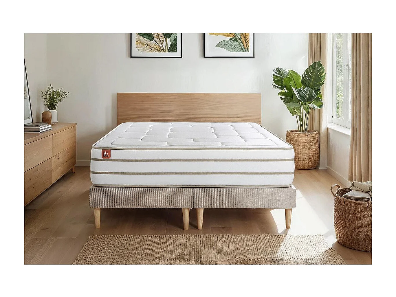 Pack prêt à dormir matelas LE DOUILLET 180x200cm Mémoire de forme BioVisco + double sommiers Beige + 2 oreillers + couette