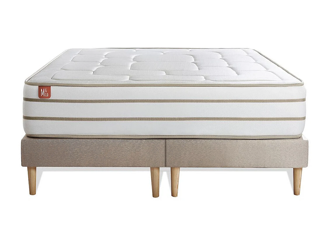 Pack prêt à dormir matelas LE DOUILLET 180x200cm Mémoire de forme BioVisco + double sommiers Beige + 2 oreillers + couette
