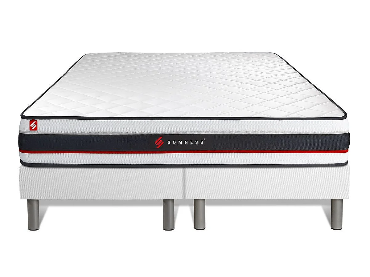 Pack double sommier 100x200 + matelas FORM 200x200 + 2 oreillers mémoire de forme + Couette Percale