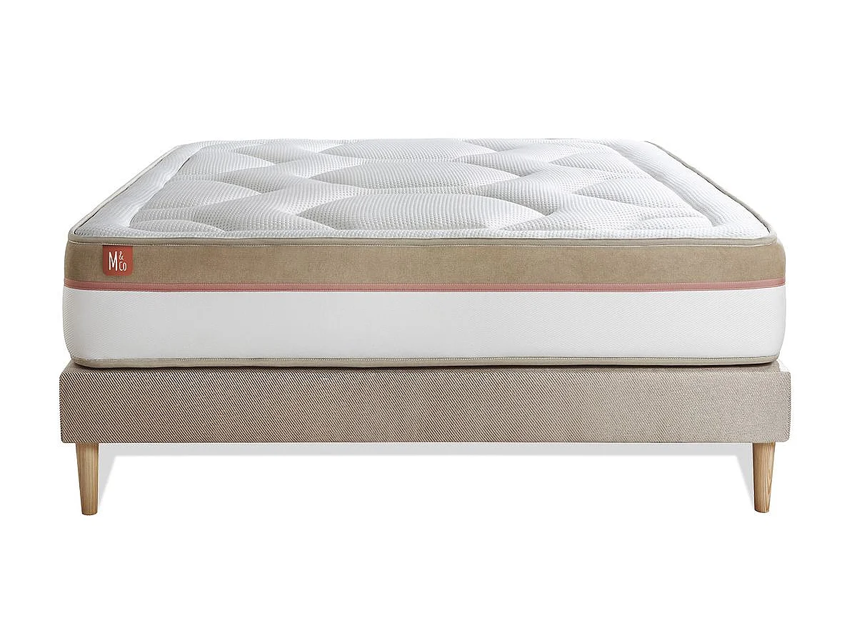 Ensemble LE COSY 140x190cm Mémoire de forme 7 zones de confort - Ep. 30cm + sommier kit Beige