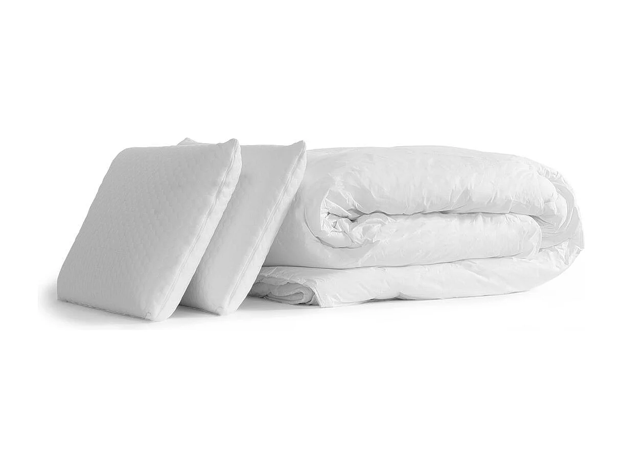 Pack prêt à dormir 140x200 matelas FORM + sommier kit noir + 2 oreillers mémoire de forme 60x40cm + Couette Percale 240x220 cm