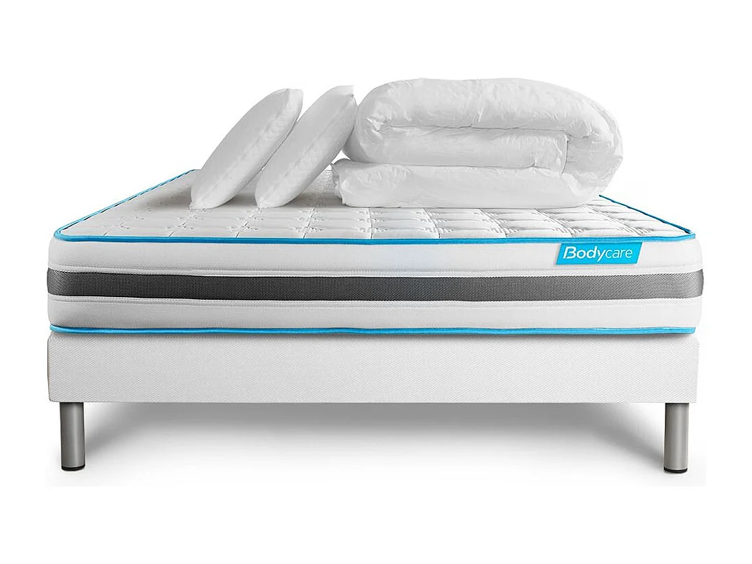 Pack 160x200 matelas BodyFlex + sommier kit blanc + Couette 260x240cm + 2 oreillers 60x40cm