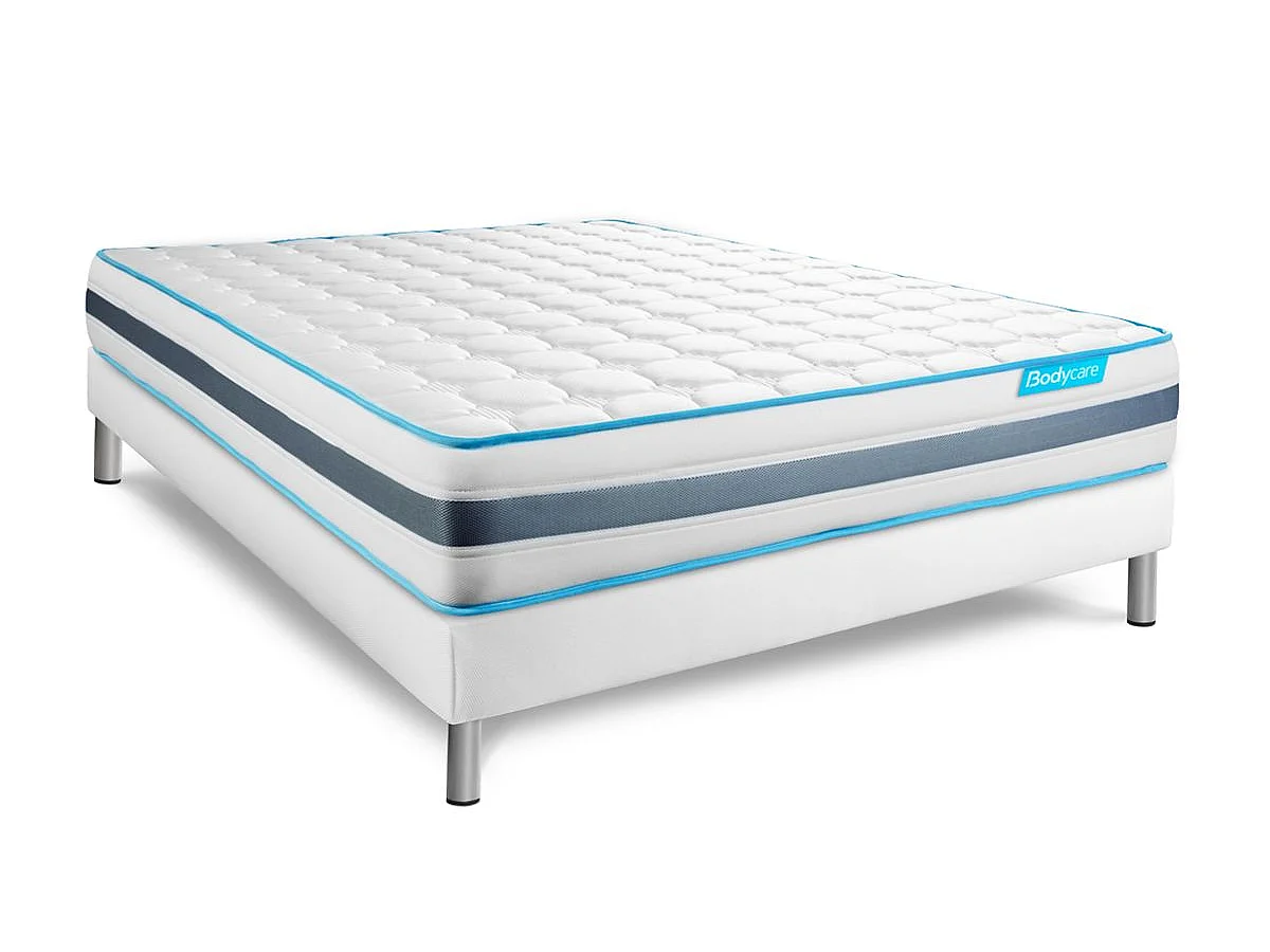 Pack 160x200 matelas BodyFlex + sommier kit blanc + Couette 260x240cm + 2 oreillers 60x40cm
