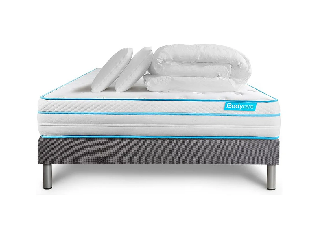 Pack BODYZONE+ 140x200 Ressorts ensachés, visco 5 zones Ultra épaisseur + Couette + 2 oreillers