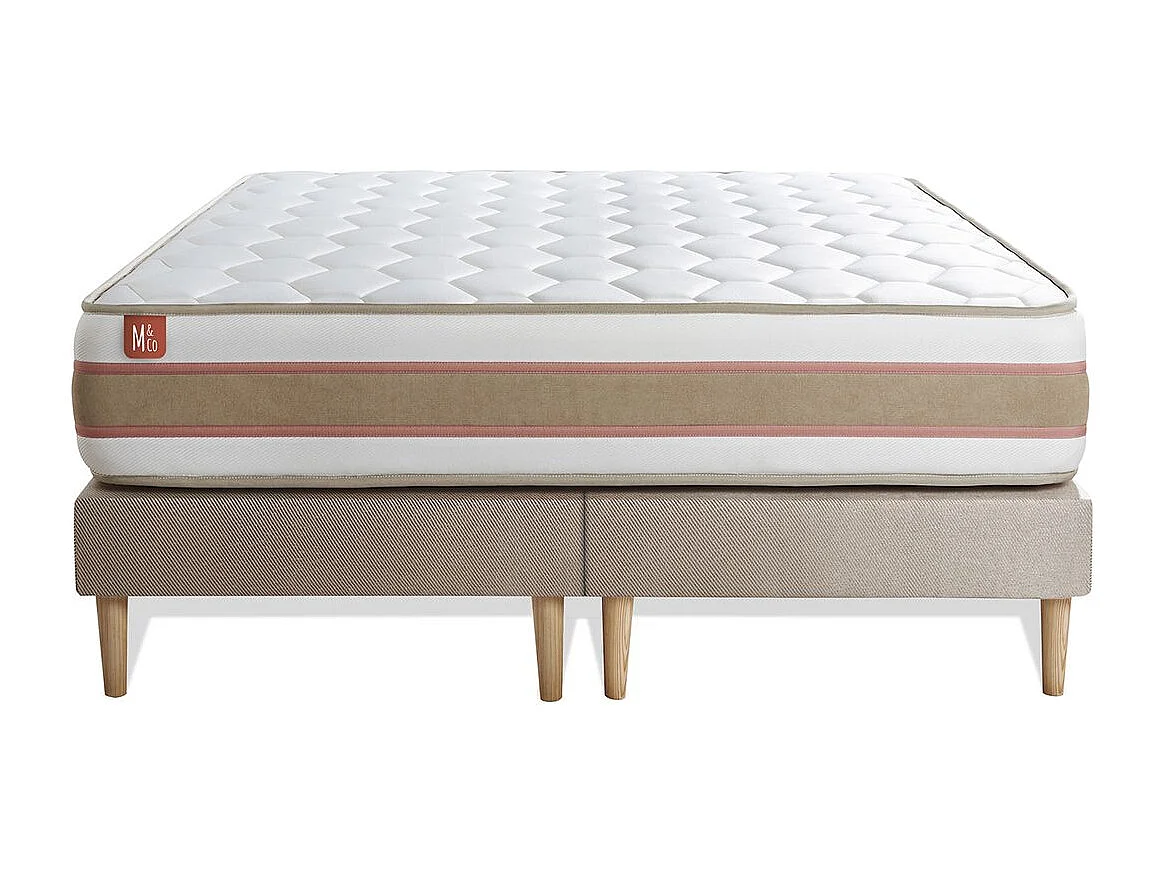 Pack prêt à dormir matelas LE DÉLICAT 160x200 Ressorts ensachés et Mémoire de forme + double sommiers Beige