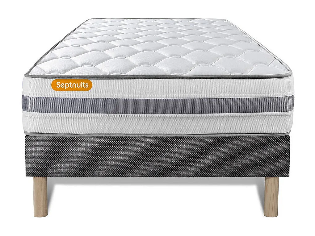 Matelas + sommier gris 90x190 Memo Spring Ressorts ensachés 3 zones de confort MAXI épaisseur