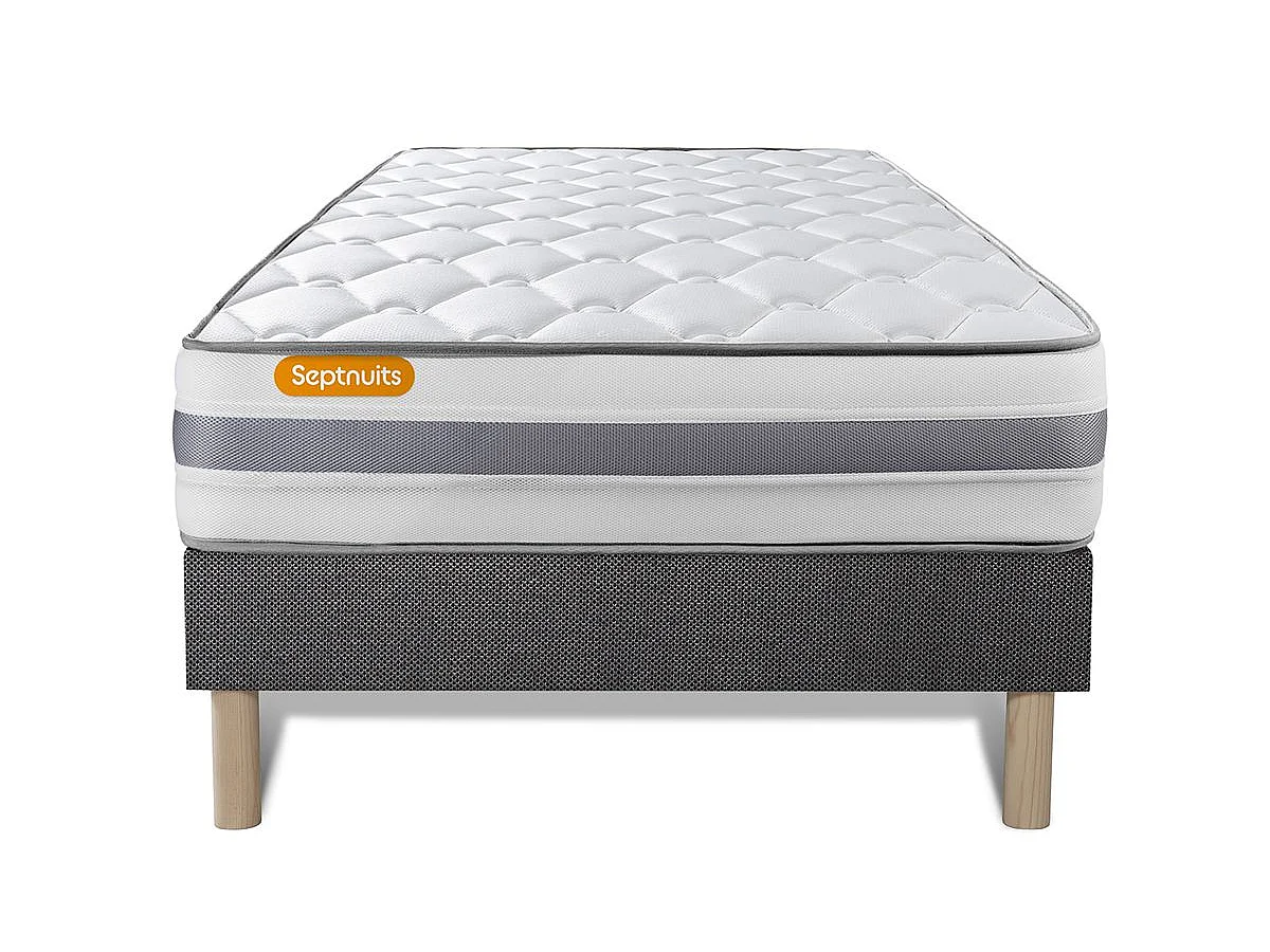 Matelas + sommier gris 90x190 Memo Spring Ressorts ensachés 3 zones de confort MAXI épaisseur