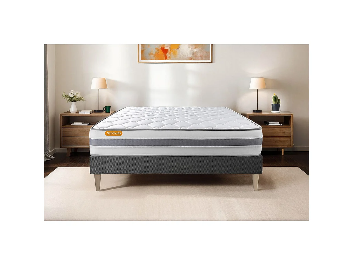 Matelas + sommier gris 90x190 Memo Spring Ressorts ensachés 3 zones de confort MAXI épaisseur