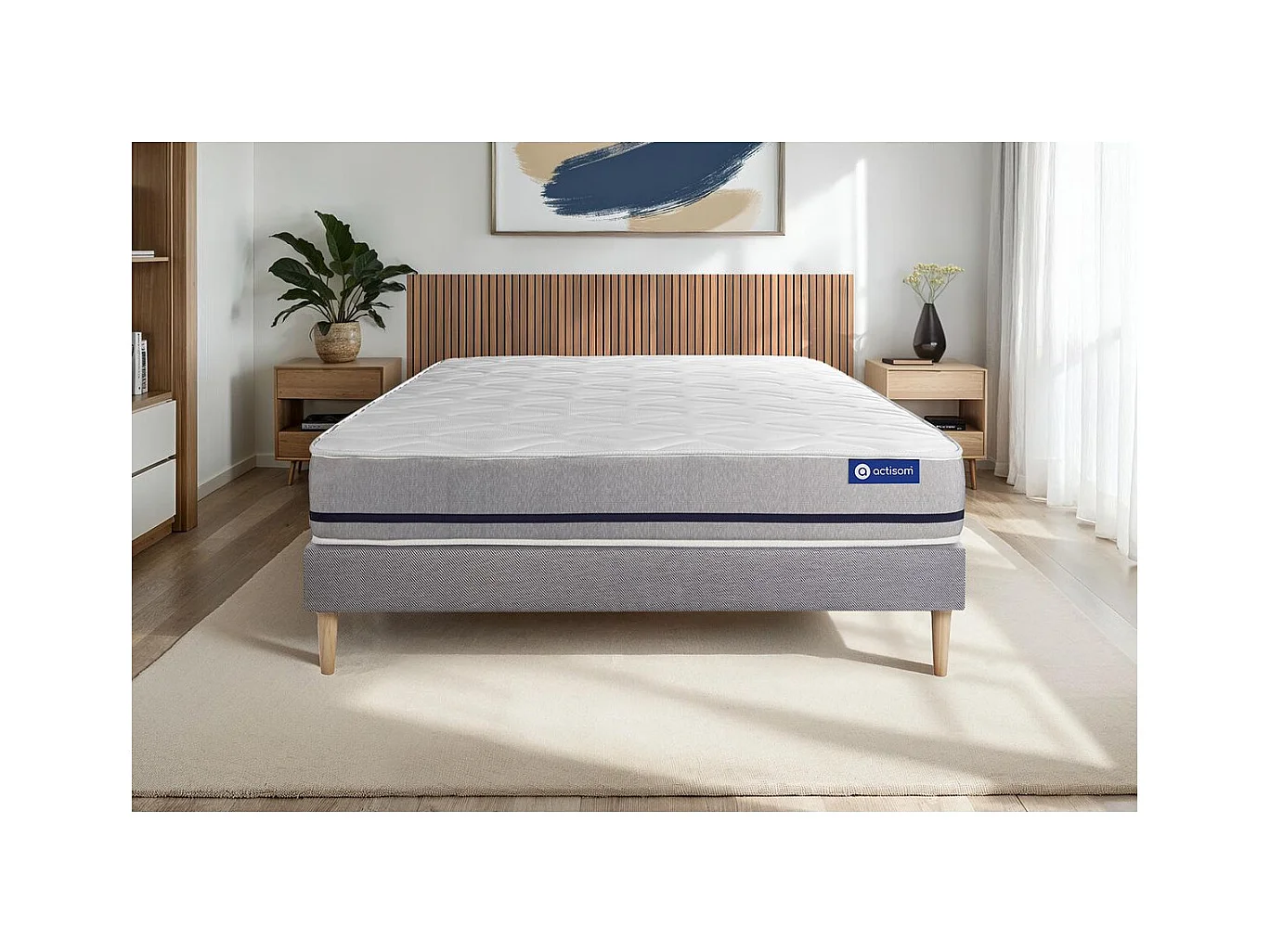 Lattenbodem en Actiflex soft matras 200x200cm , matrasdikte : 20 cm , pocketveren , vrij stevig, 3 comfortzones