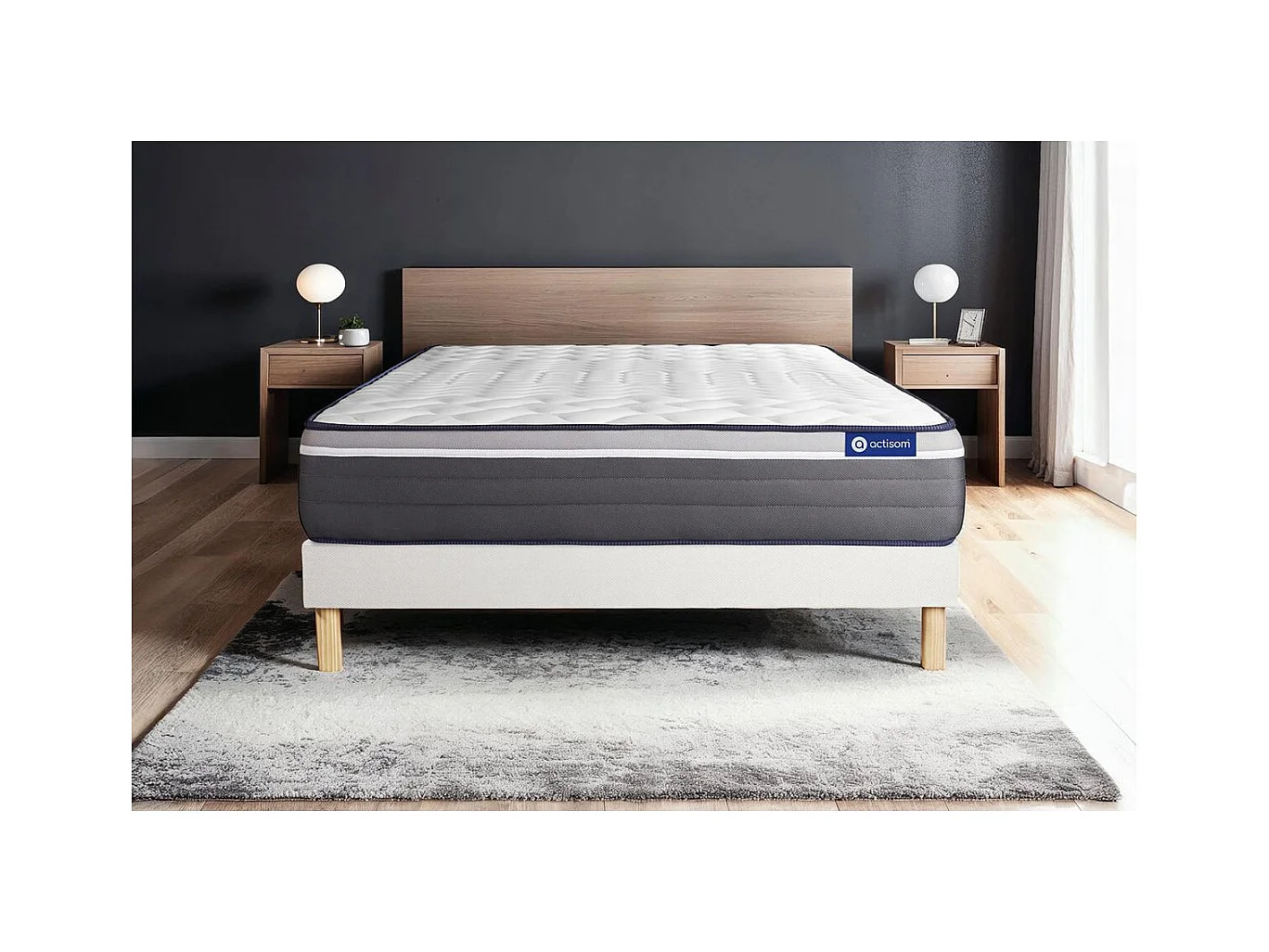 Ensemble matelas ACTIFLEX PLUS 200x200 Ressorts ensachés+Mémoire de forme Maxi épaisseur 7zones confort + sommier KIT blanc