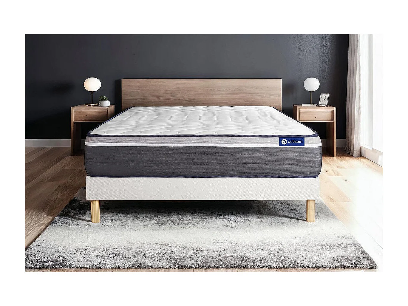 Lattenbodem en Actiflex plus matras 200x200cm , matrasdikte : 26 cm , pocketveren en traagschuim , zeer stevig, 7 comfortzones