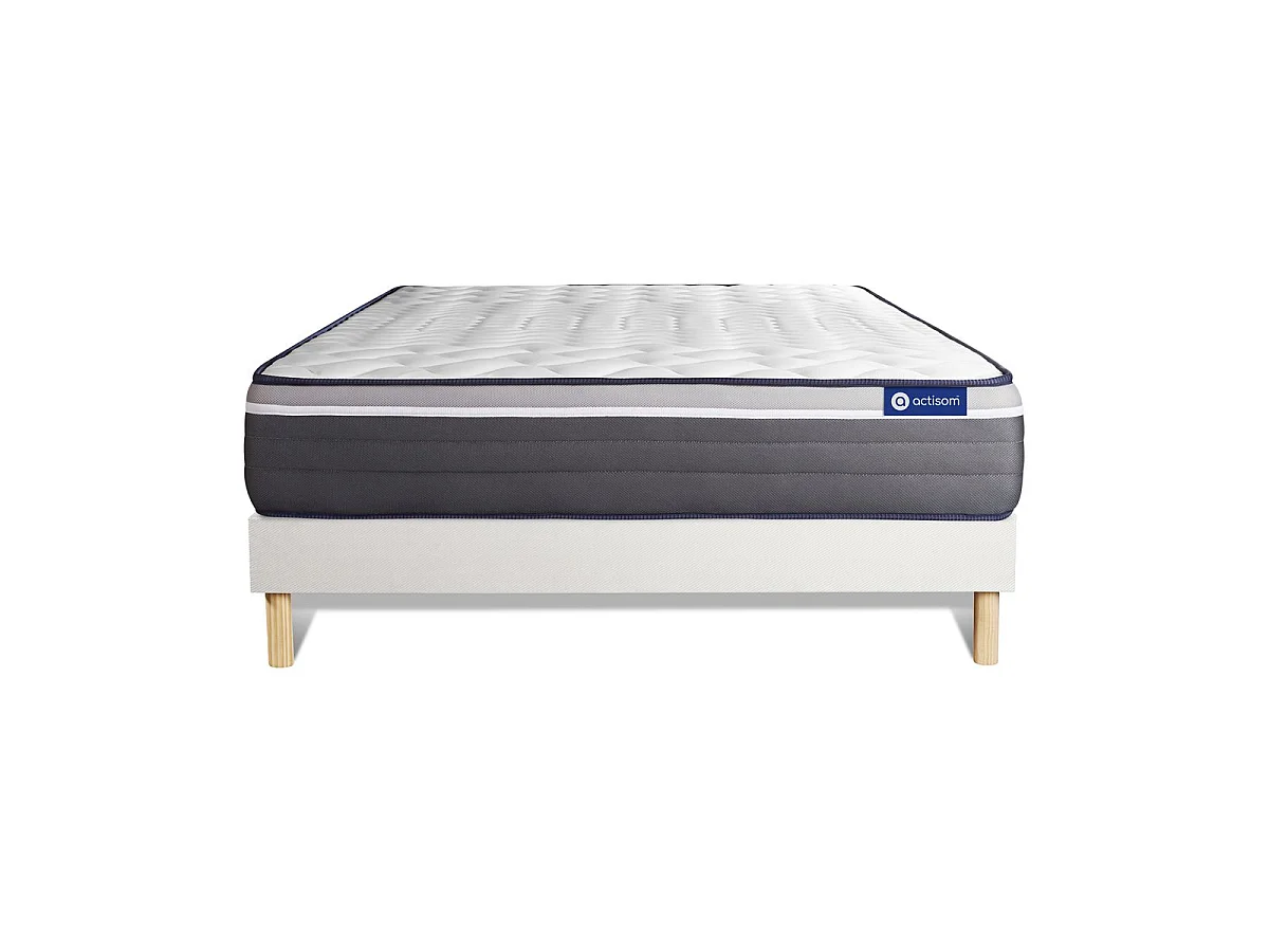 Ensemble matelas ACTIFLEX PLUS 200x200 Ressorts ensachés+Mémoire de forme Maxi épaisseur 7zones confort + sommier KIT blanc