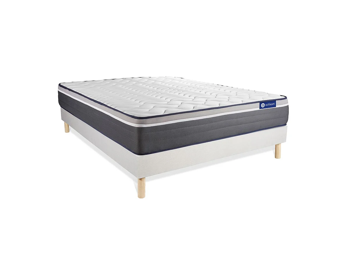 Ensemble matelas ACTIFLEX PLUS 200x200 Ressorts ensachés+Mémoire de forme Maxi épaisseur 7zones confort + sommier KIT blanc