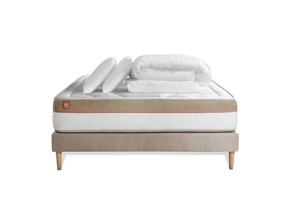 Pack prêt à dormir matelas LE COSY 200x200cm Mémoire de forme - Ep. 30cm + sommier kit Beige