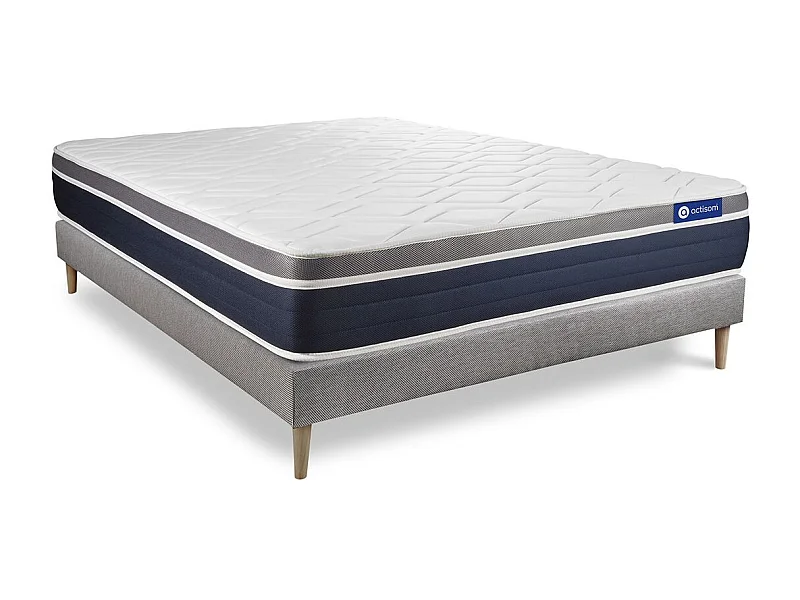Ensemble ACTIFLEX CONFORT Matelas Ressorts ensachés+mémoire de forme 140x200cm Maxi épaisseur + sommier KIT gris