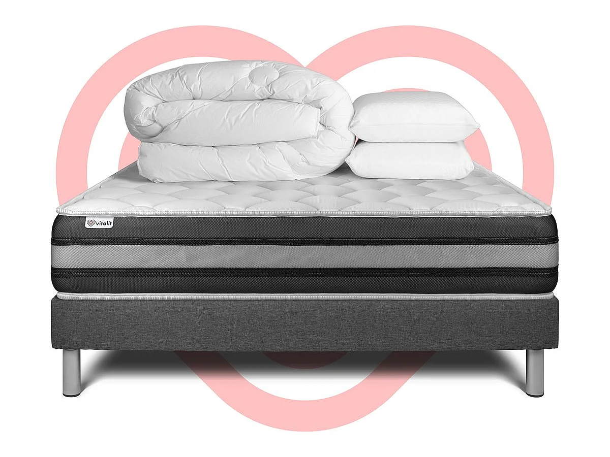 Pack prêt à dormir VITALSPRING ZEN 140 x 200 cm sommier Kit gris