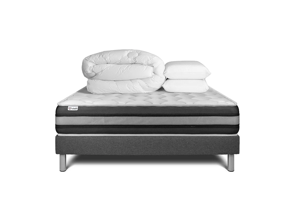 Pack prêt à dormir VITALSPRING ZEN 140 x 200 cm sommier Kit gris