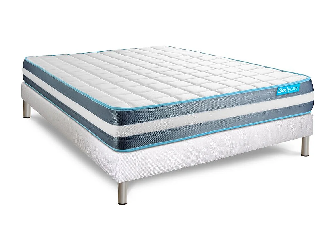 Ensemble 180x200 matelas BodyForm à Mémoire de forme 3 zones + sommier kit blanc