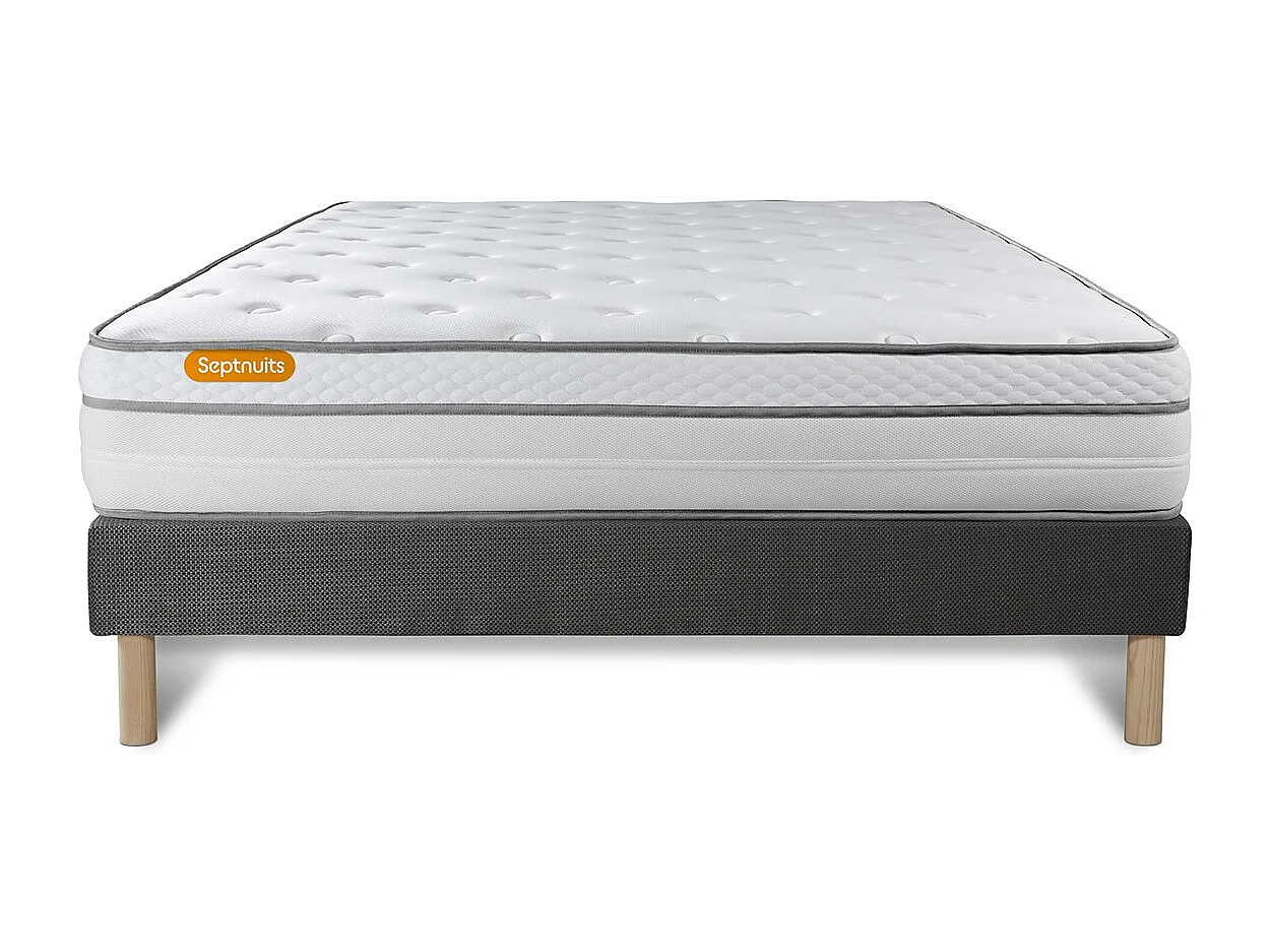 Matelas + sommier gris 140x200 Memo Luxe Ressorts ensachés + mémoire de forme 5 zones de confort MAXI épaisseur