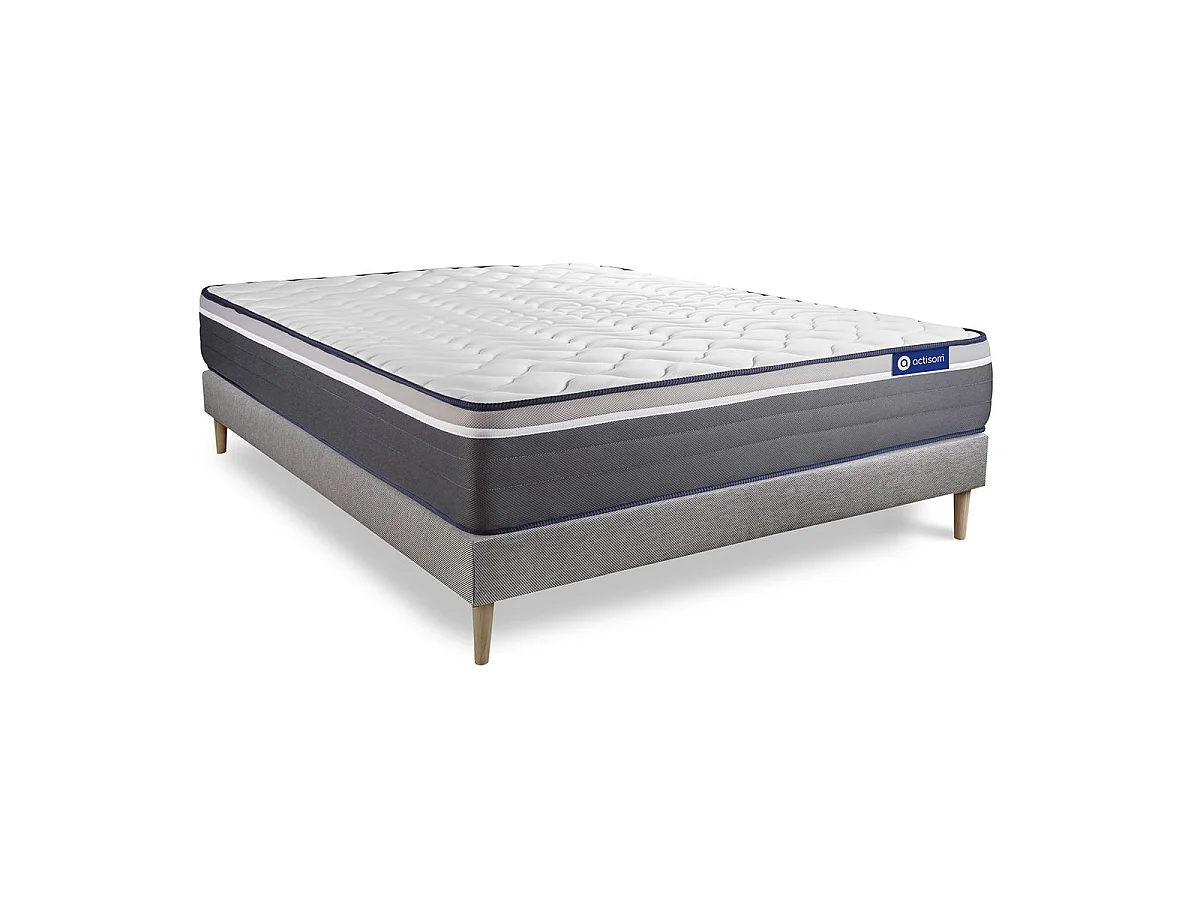Ensemble matelas ACTIFLEX PLUS 180x200 Ressorts ensachés+Mémoire de forme Maxi épaisseur 7zones confort + sommier KIT gris