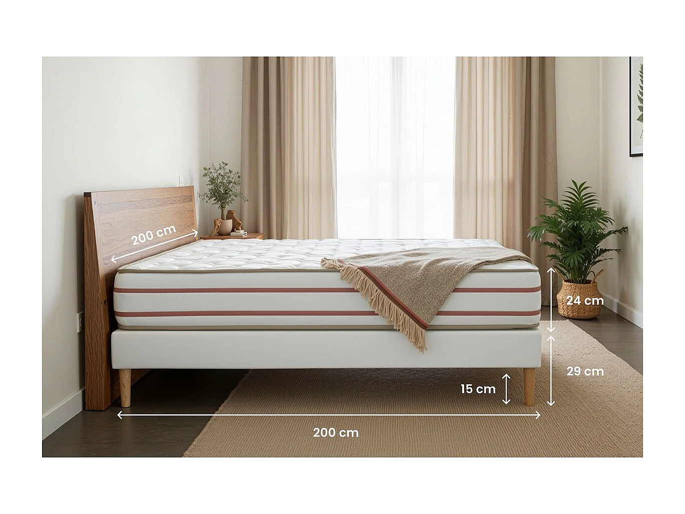 Pack prêt à dormir matelas LE DOUX 200x200cm Mémoire de forme - Ep. 24cm + double sommiers Beige + 2 oreillers +couette