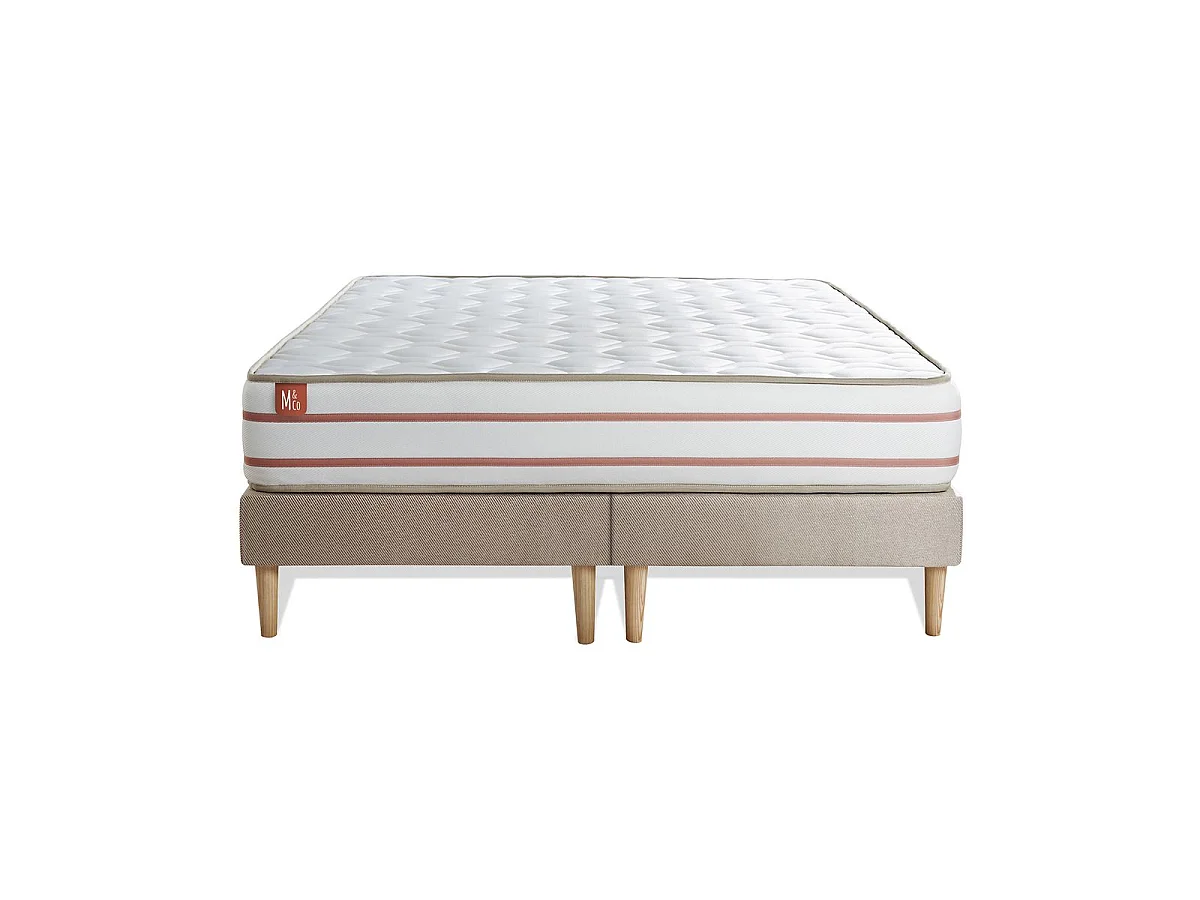 Pack prêt à dormir matelas LE DOUX 200x200cm Mémoire de forme - Ep. 24cm + double sommiers Beige + 2 oreillers +couette