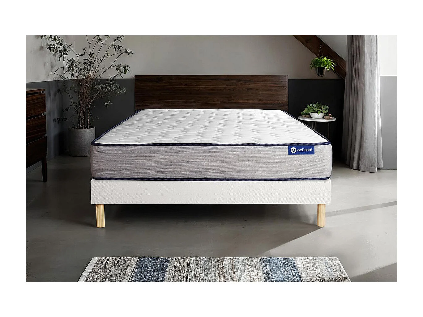Ensemble matelas Mémoire de forme ACTIMEMO FORM 200x200 cm 5zones de confort + sommier KIT blanc
