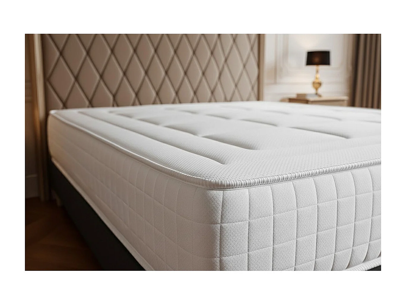 Pack matelas à mémoire de forme maxi épaisseur Balmoral 200x200cm + sommier KIT noir + 2 oreillers + 1 couette