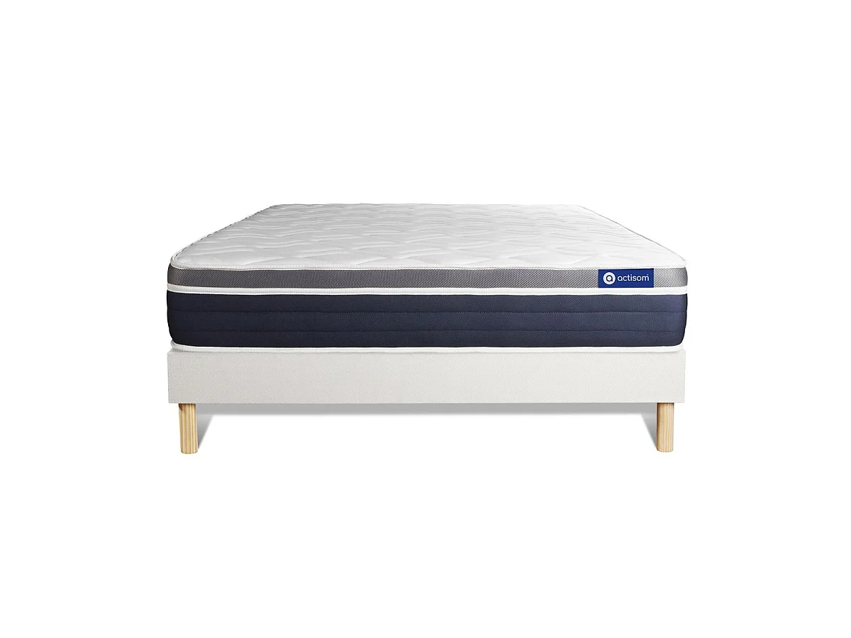 Ensemble ACTIFLEX CONFORT Matelas Ressorts ensachés+mémoire de forme 200x200cm Maxi épaisseur + sommier KIT blanc