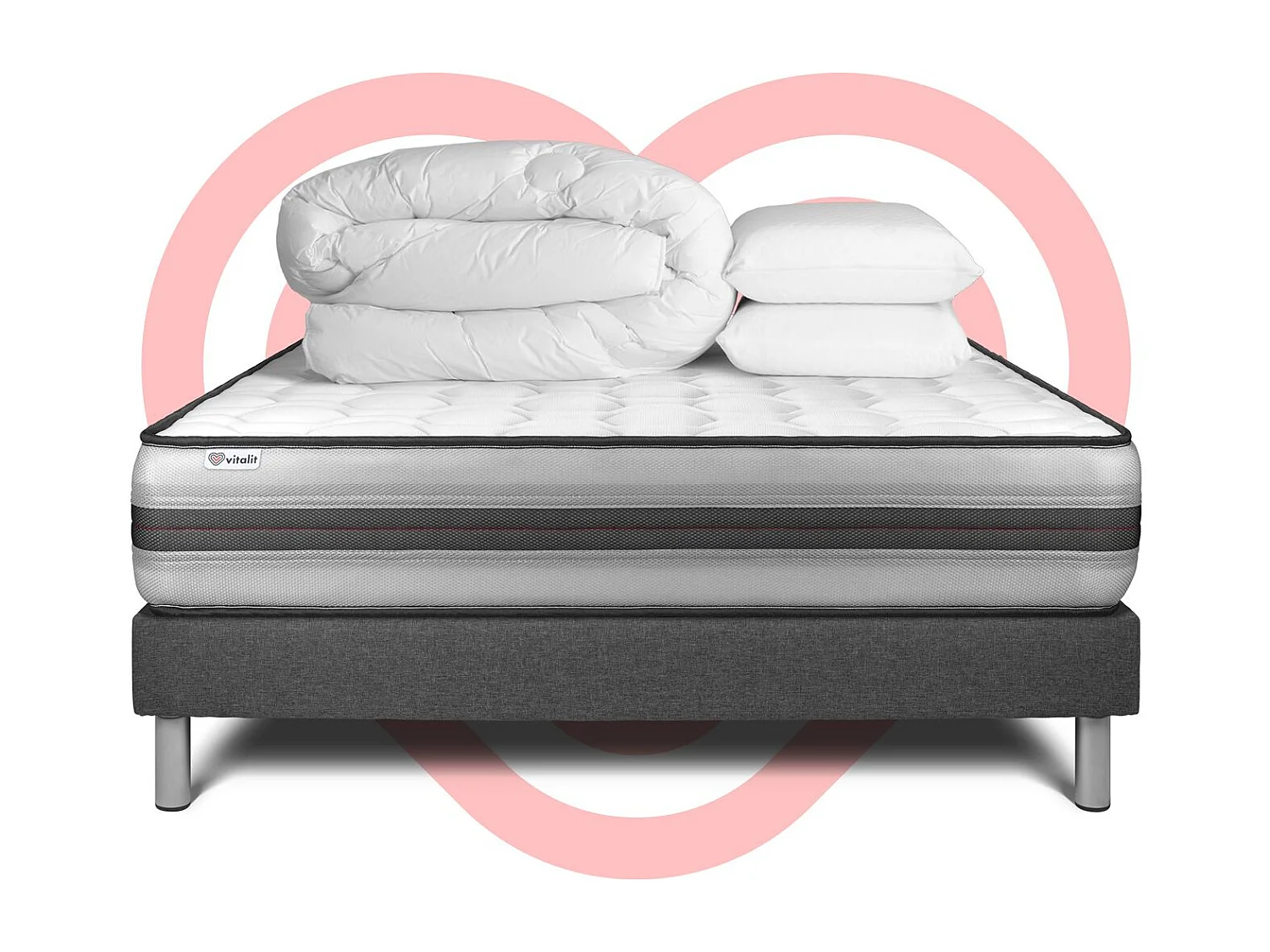 Komplettpaket Bett - Matratze 200x200 cm + Boxspringbett mit Lattenrost (im Set) + 2 Kopfkissen + Bettdecke - Vitalpower Recover