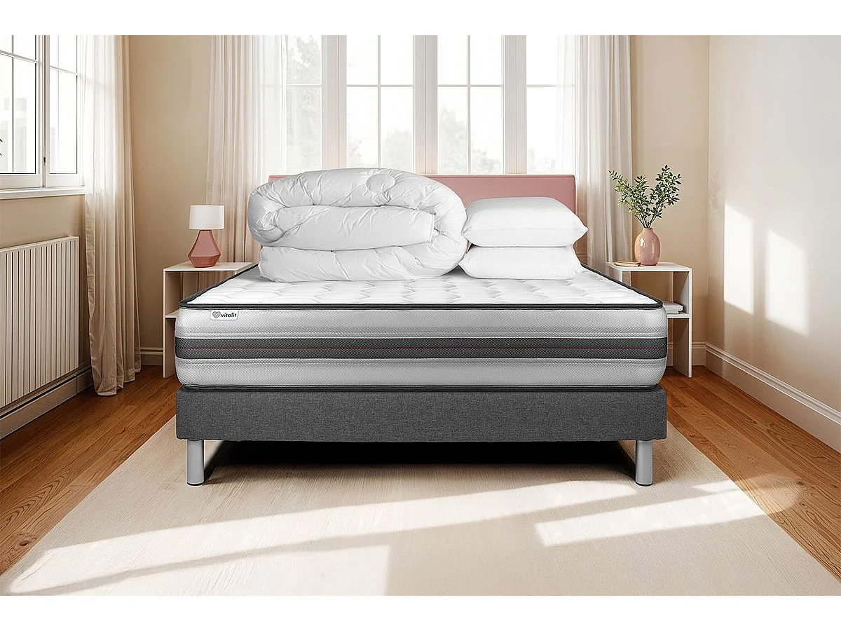 Pack prêt à dormir VITALPOWER RECOVER 200 x 200 cm sommier Kit gris