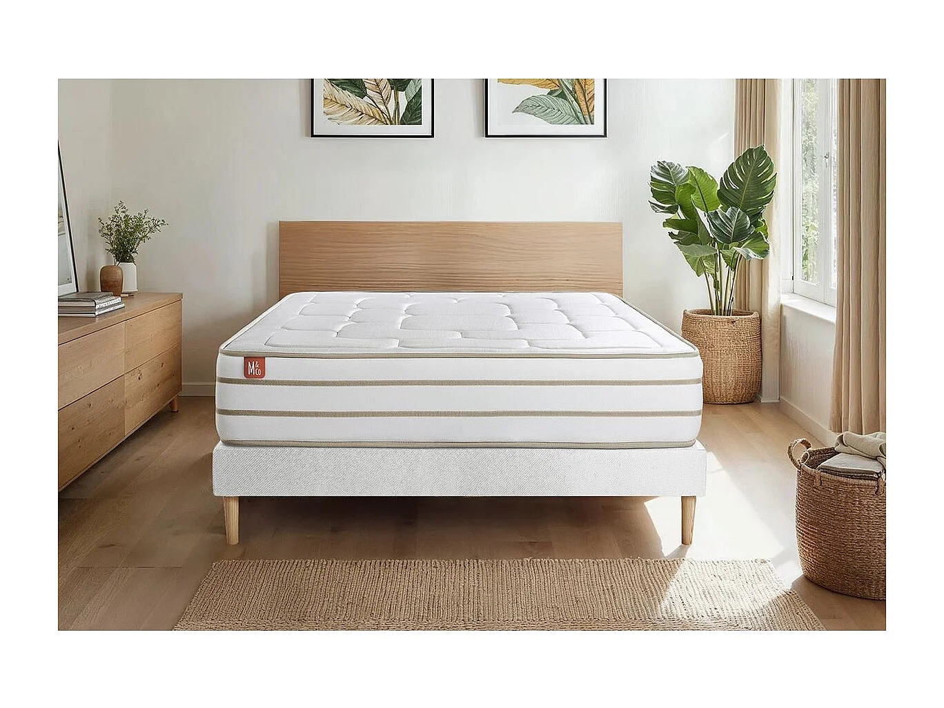 Ensemble LE DOUILLET 90x190cm Mémoire de forme BioVisco - Maxi épaisseur 26cm + sommier kit Blanc