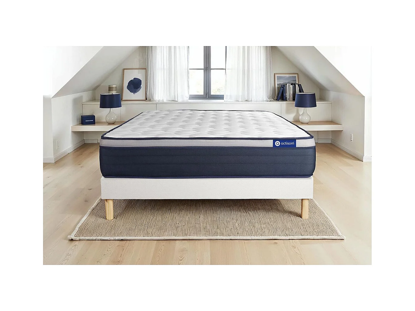 Ensemble matelas Ressorts ensachés+Mémoire de forme ACTIFLEX MAX 200x200 cm Maxi épaisseur 7zones confort + sommier KIT blanc
