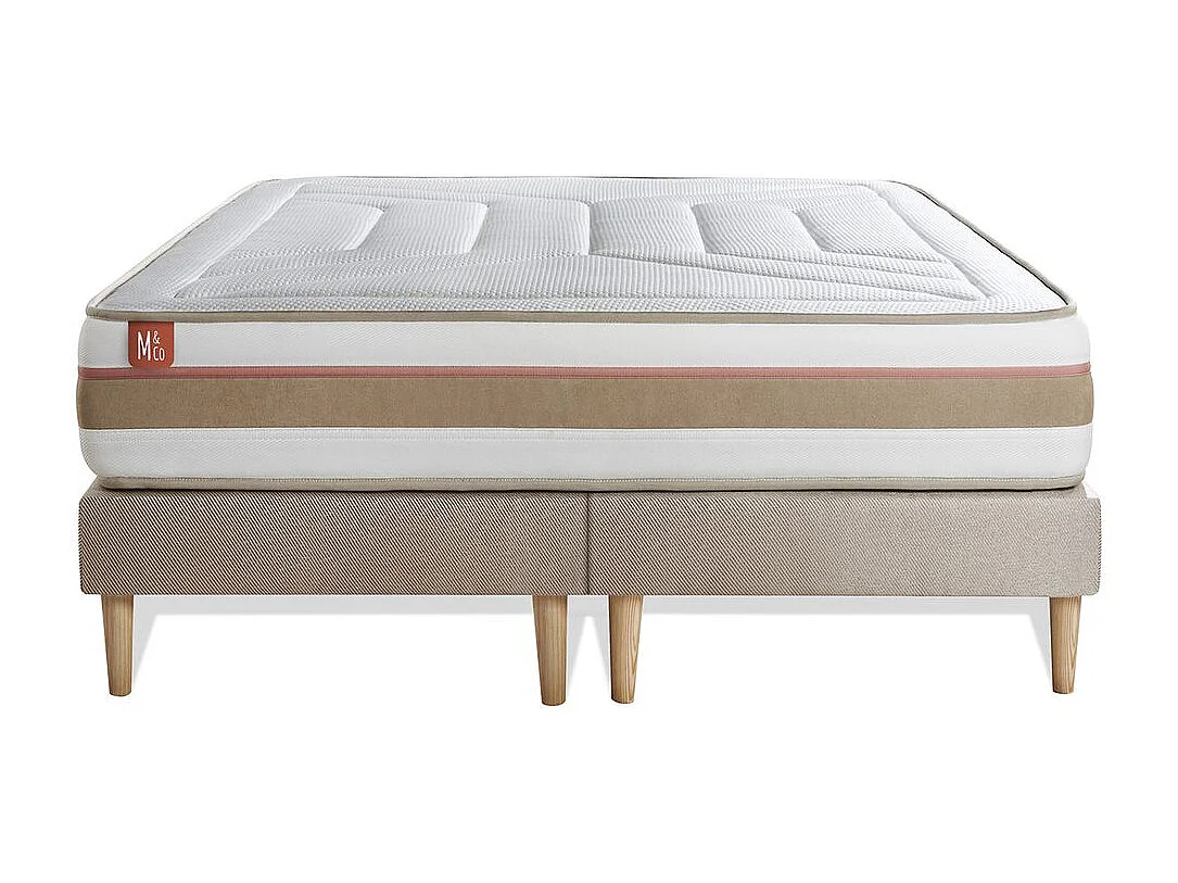 Ensemble LE TENDRE 180x200cm Ressorts ensachés + Mémoire de forme 7 zones de confort - Ep. 28cm + double sommiers Beige