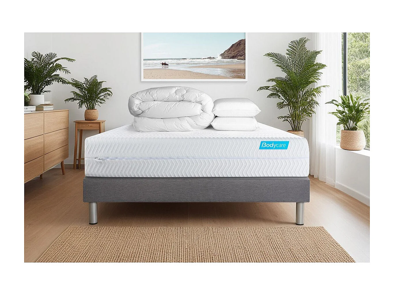 Pack BIOCARE 140x190 Mousse à mémoire de forme BIO 5 zones Maxi épaisseur + Couette + 2 oreillers