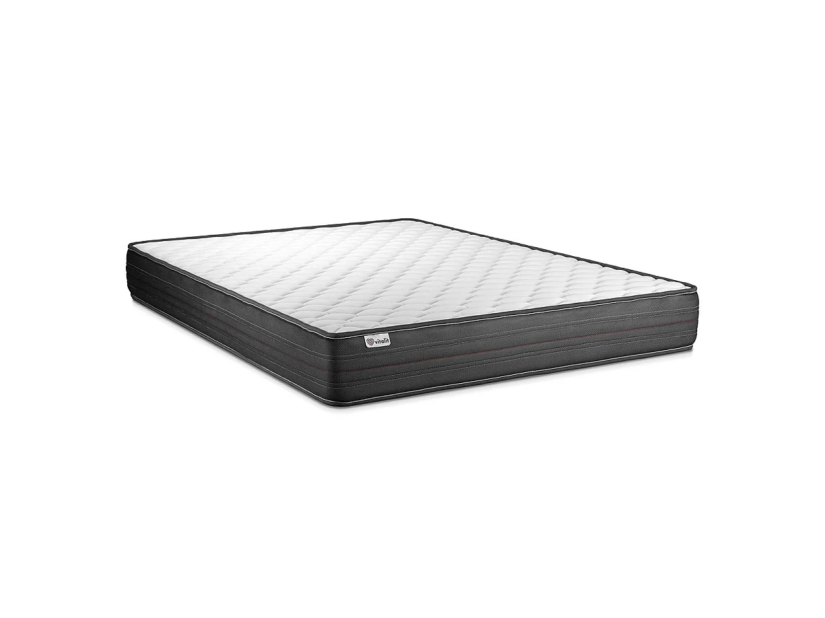 VITALPOWER Madrasspaket - 20 cm - Memory Foam Polyuretan - Fast - Grå sängbotten - Med täcke och kuddar