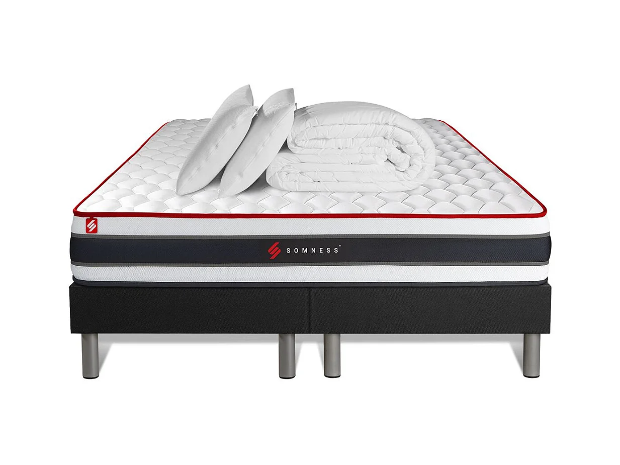 Pack matelas ENERGY 180x200 + double sommiers noir 90x200 + Couette + 2 oreillers