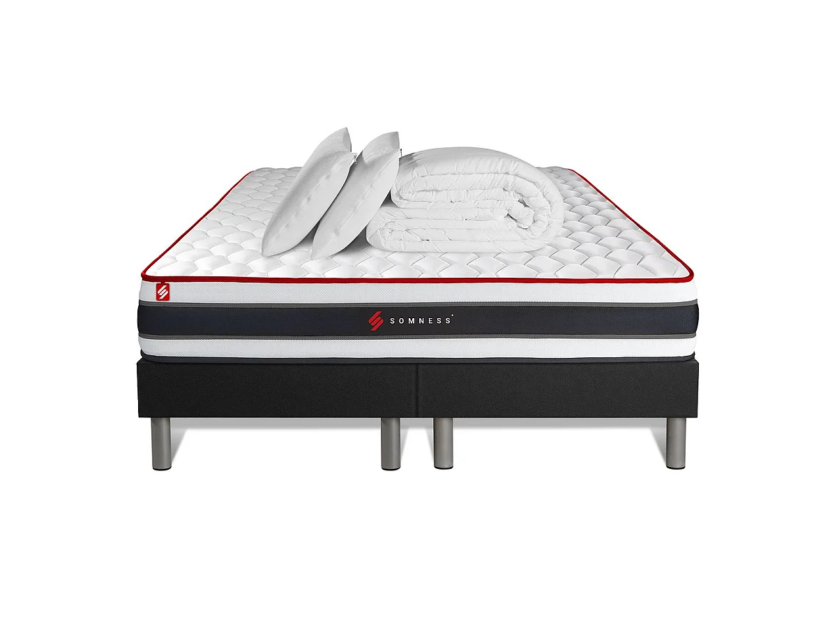 Pack matelas ENERGY 180x200 + double sommiers noir 90x200 + Couette + 2 oreillers