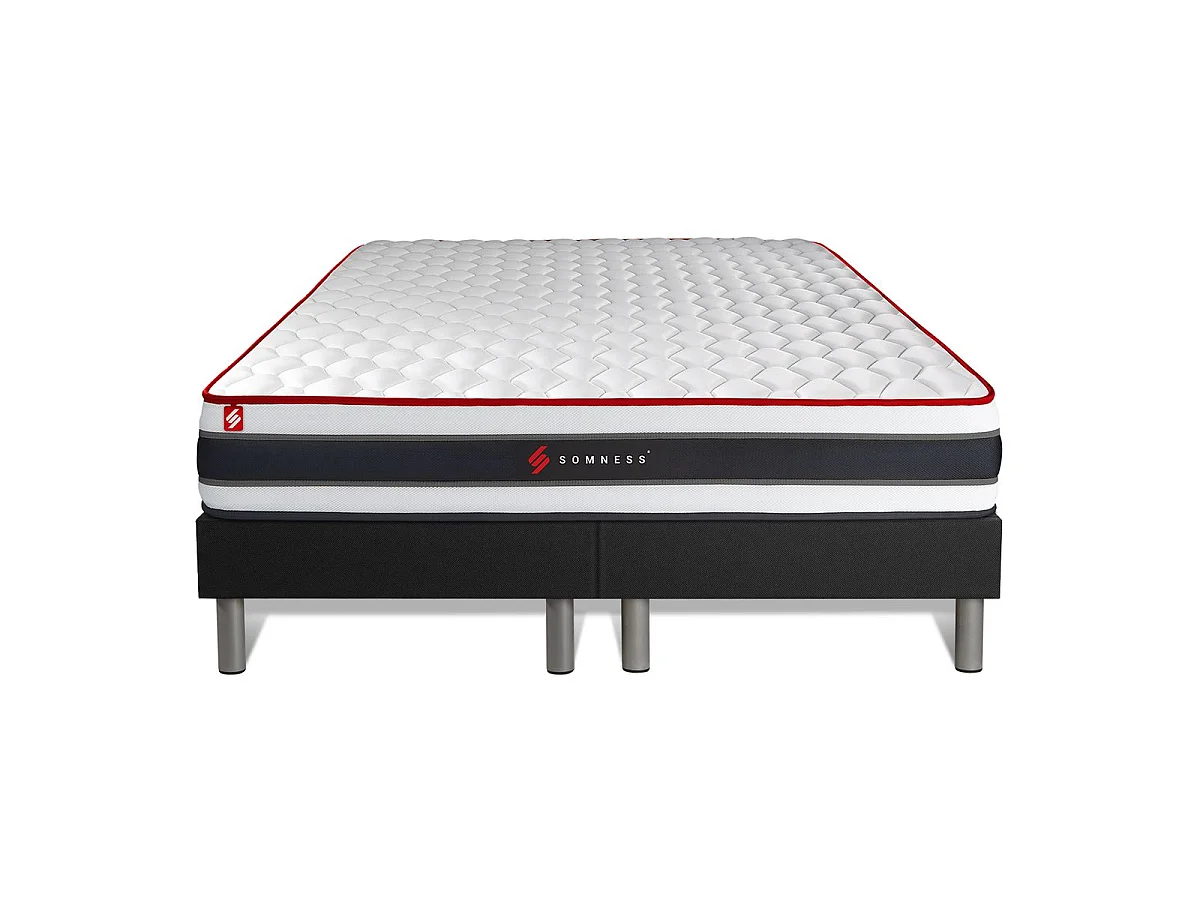 Pack matelas ENERGY 180x200 + double sommiers noir 90x200 + Couette + 2 oreillers