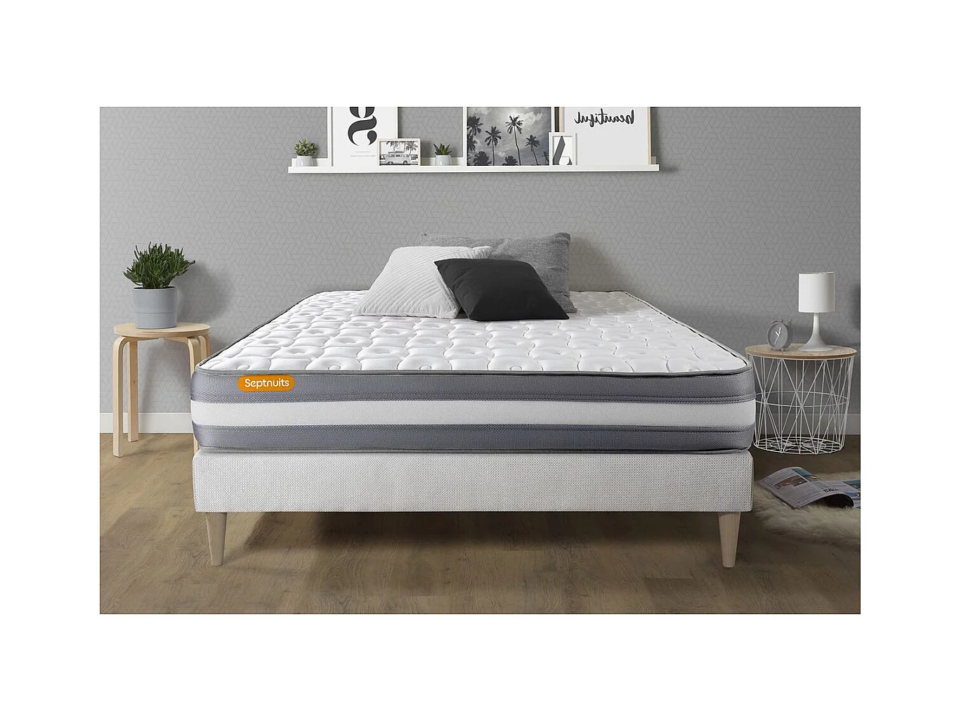 Matelas + sommier kit blanc 180x200 Memo Plus Mémoire de forme