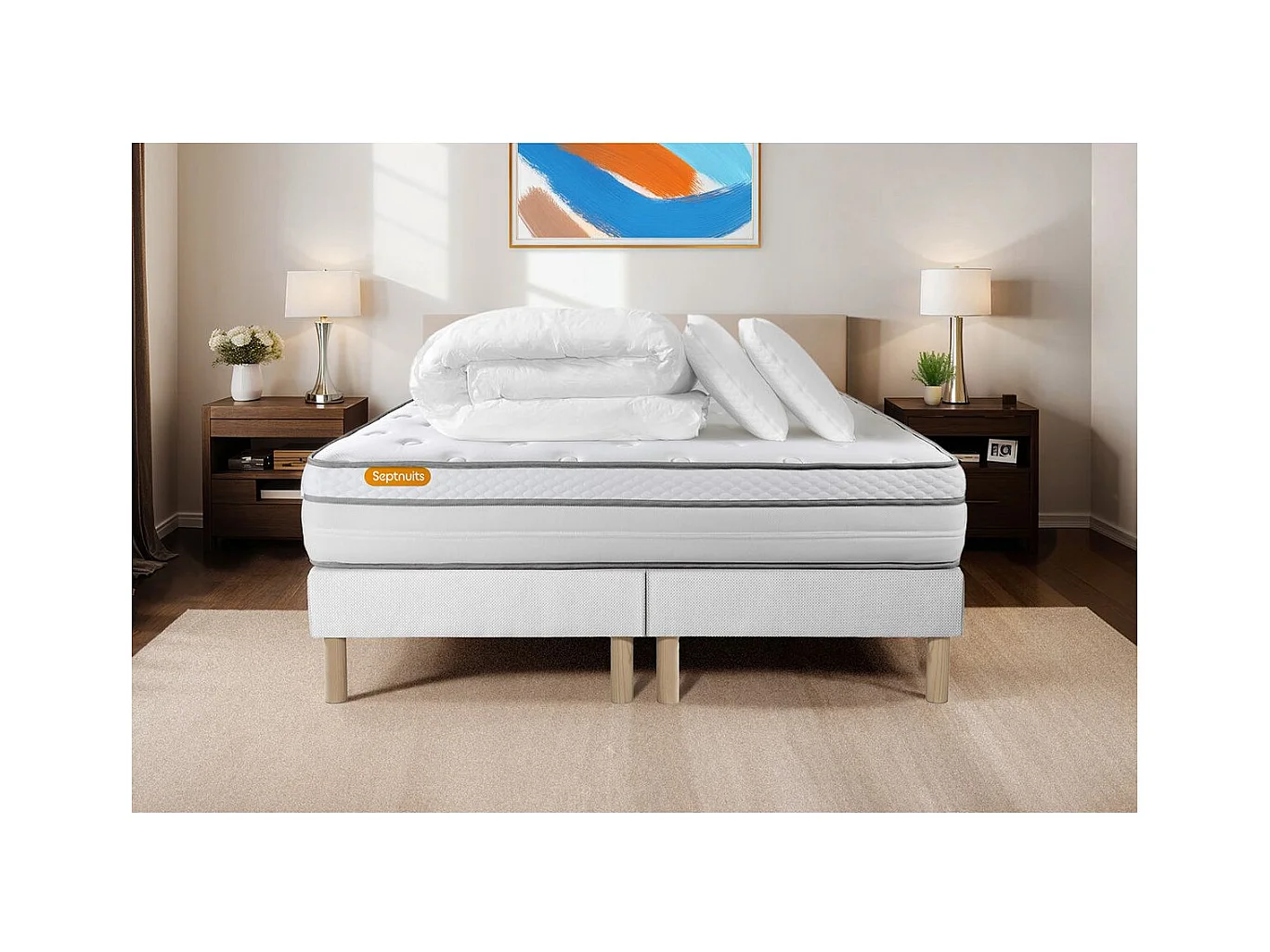Pack matelas 180x200 + double sommiers 90x200 Memo Luxe Ressorts ensachés + mémoire de forme 5 zones de confort MAXI épaisseur