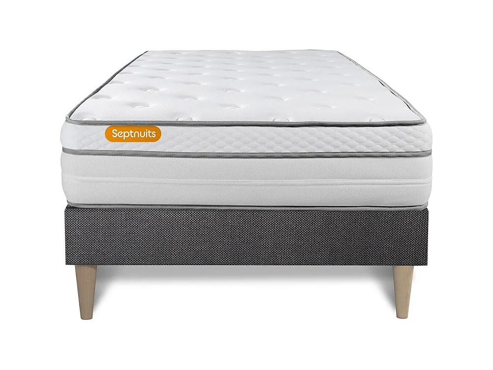 Matelas + sommier kit gris 90x200 Memo Luxe Ressorts ensachés + mémoire de forme MAXI épaisseur