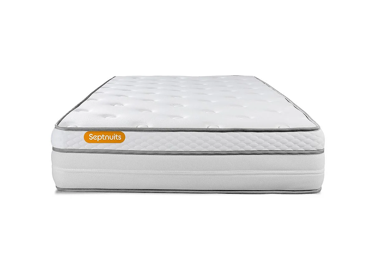 Matelas + sommier kit gris 90x200 Memo Luxe Ressorts ensachés + mémoire de forme MAXI épaisseur