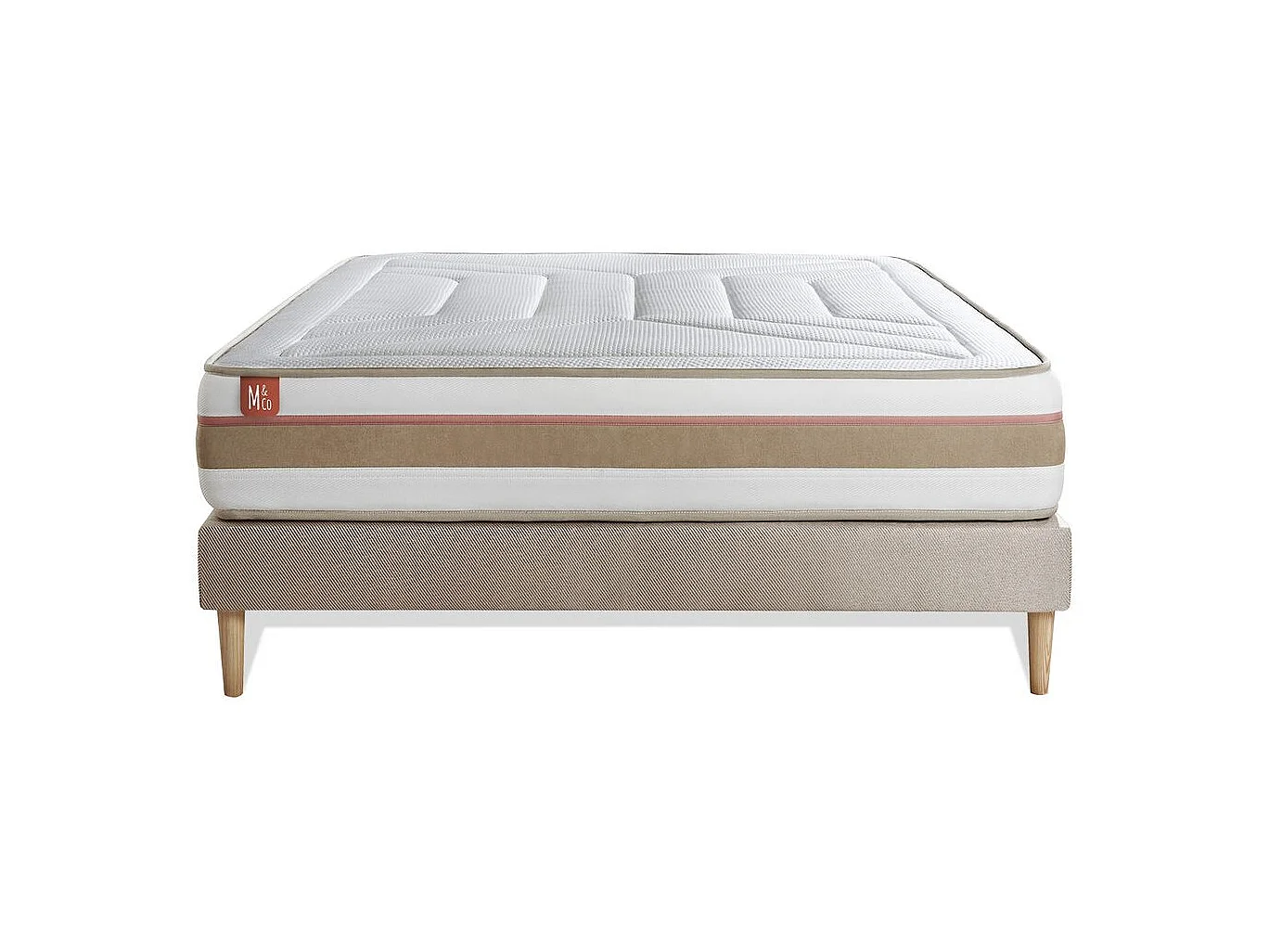 Ensemble LE TENDRE 140x200cm Ressorts ensachés + Mémoire de forme 7 zones de confort - Ep. 28cm + sommier kit Beige