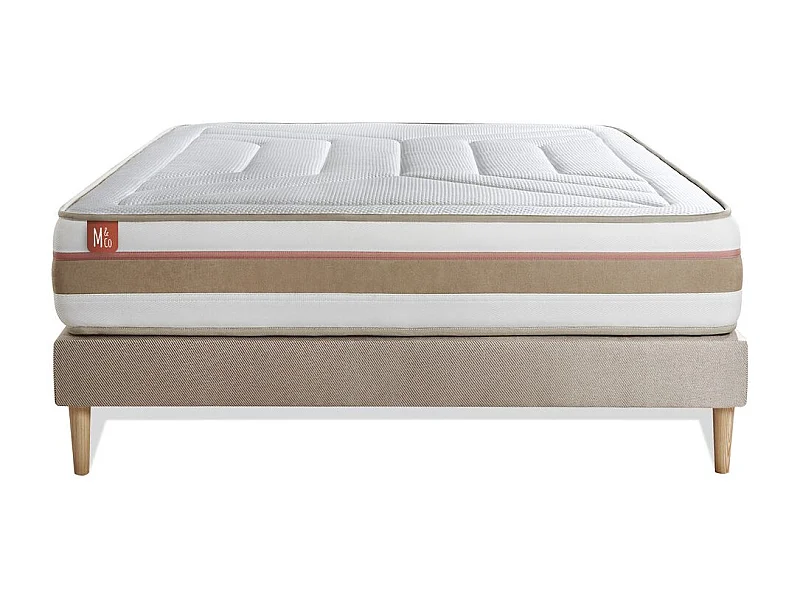 Ensemble LE TENDRE 140x200cm Ressorts ensachés + Mémoire de forme 7 zones de confort - Ep. 28cm + sommier kit Beige