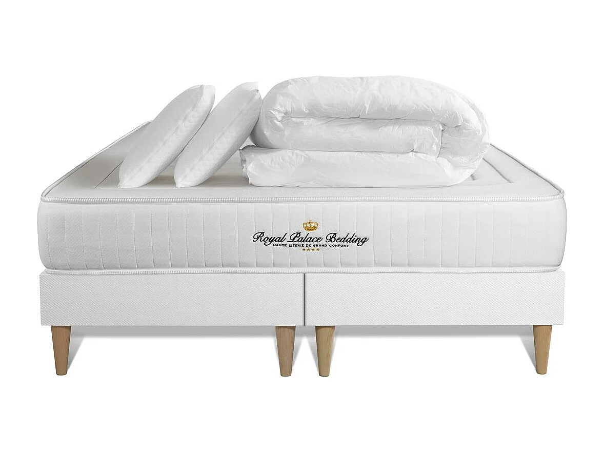 Pack matelas LANCASTER 180x200 + double sommiers blanc 90x200 + Couette + 2 oreillers