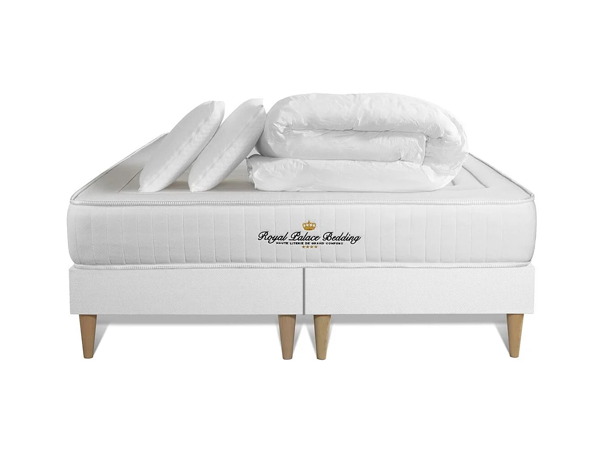 Pack matelas LANCASTER 180x200 + double sommiers blanc 90x200 + Couette + 2 oreillers