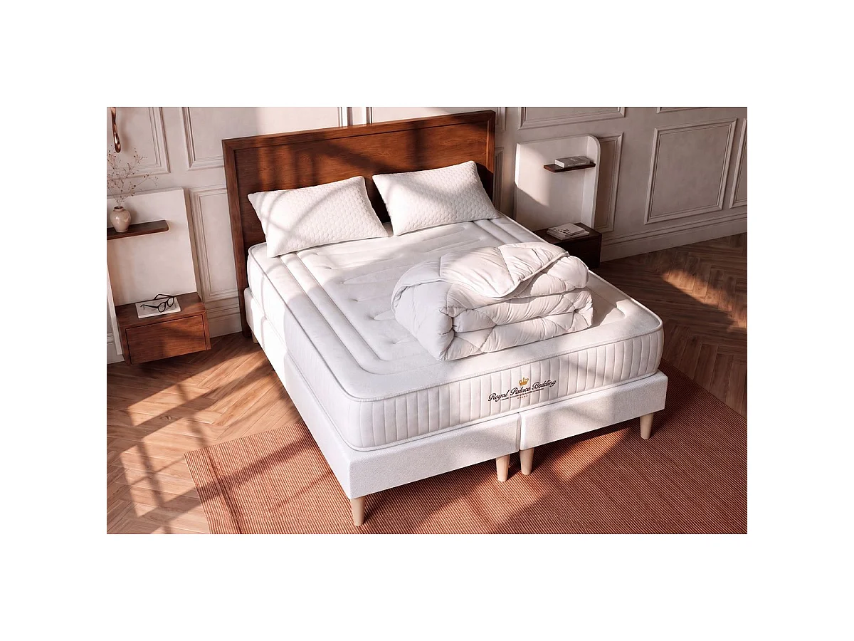 Pack matelas LANCASTER 180x200 + double sommiers blanc 90x200 + Couette + 2 oreillers