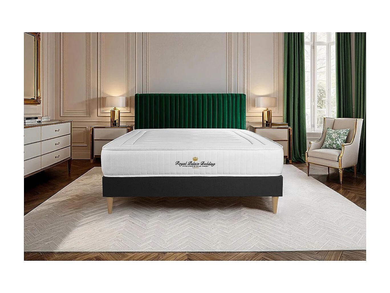 Ensemble sommier + matelas LANCASTER ressorts ensachés et mémoire de forme 140x190